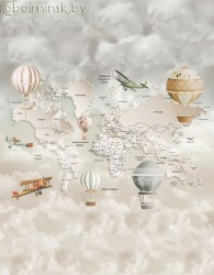 Фотообои De-Art Карта мира 3Д бежево-серая